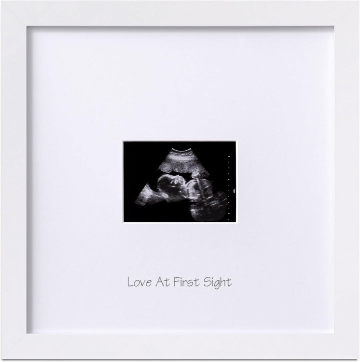 Ultrasound Picture Frame with Real Glass Cover and 3 Different Mats, 7X7 Baby Keepsake Frame for 3X4 Inches Sonogram Photo, Wall Mount or Tabletop Display, Pregnancy Announcement, White