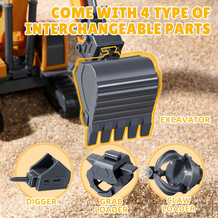 Kids Construction Toys for Boys, Playset of Excavator Toy, Crane Toy & Semi Truck Toy Tractor Lowboy Trailer, Construction Trucks for Toddler, Ideal Birthday Party Favor Gift for 3 Years Old and Up