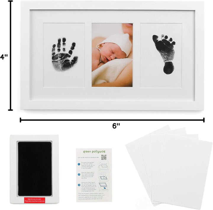Baby Handprint and Footprint Kit | Elegant White Frame with Inkless, Non-Toxic Pad | Newborn Keepsake for Baby or Dog Paw Prints