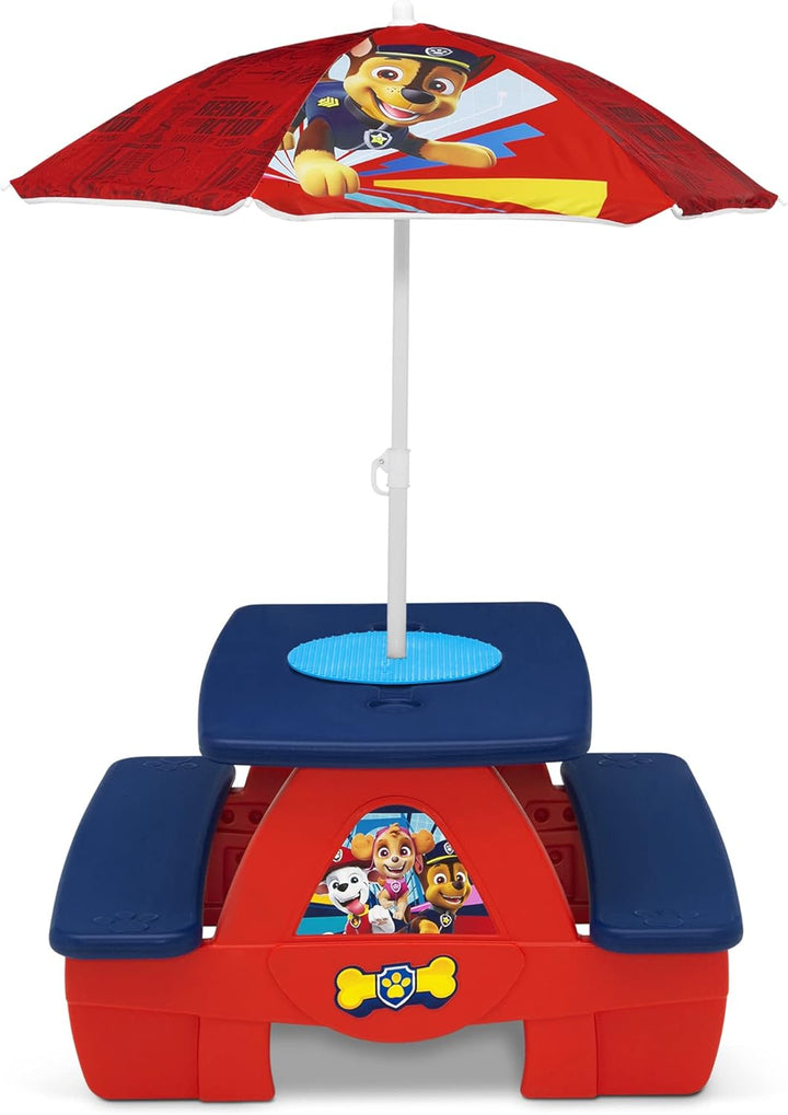 4 Seat Activity Picnic Table with Umbrella and Lego Compatible Tabletop, PAW Patrol
