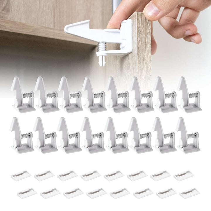 Cabinet Locks Baby Proofing - Child Proof Drawer Locks - Child Safety Cabinet Latches with 3M Adhesive Easy Installation - No Drilling or Extra Screws (8 Pack)