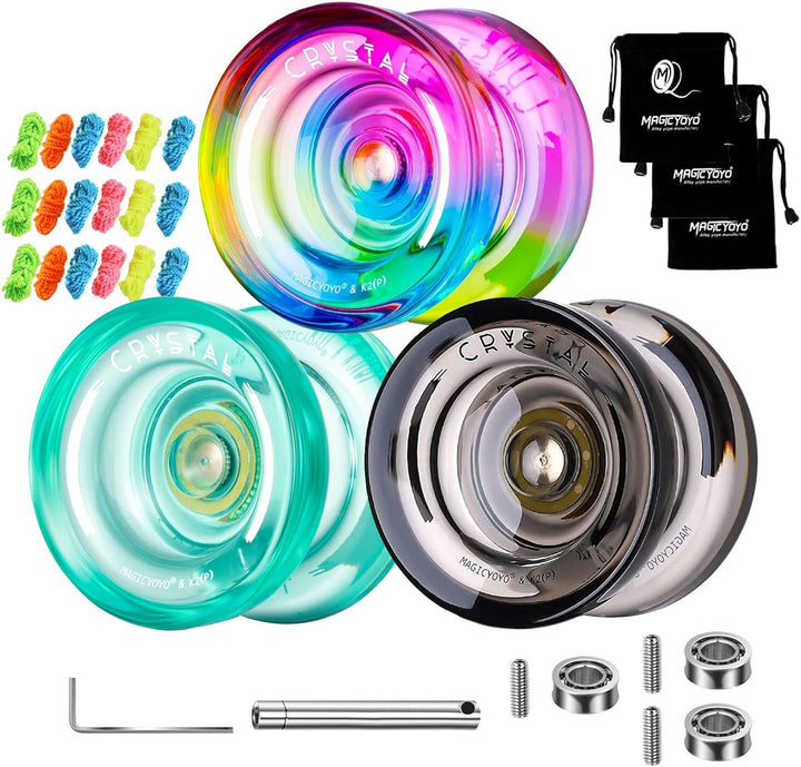 K2 Crystal Black Yoyo Professional, Responsive Yoyo for Kids Beginners with Extra Unresponsive Yo Yo Bearing, Pro Plastic Trick Yo Yo for Adults+12 Stings+Bearing Removal Tool+Storage Bag