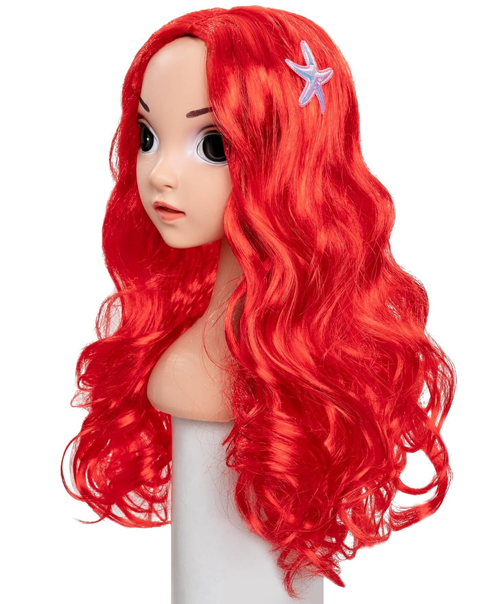 Mermaid Wig for Girls Costume Accessories Halloween Princess Cosplay Long Curly Red, M