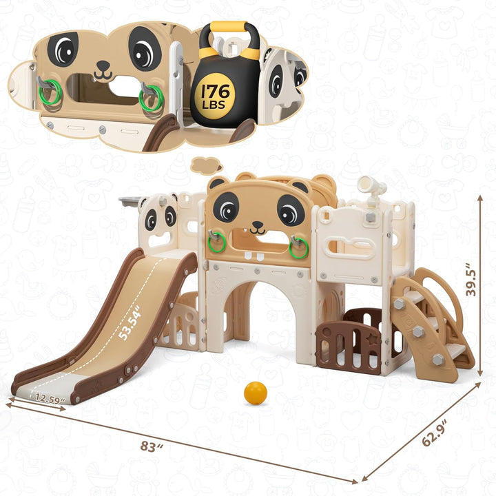 9 in 1 Toddler Slide and Climber Playset Indoor Outdoor Kids Slide with Basketball Hoop,Telescope and Storage Space, Freestanding Backyard Playground for Children Age 1-6