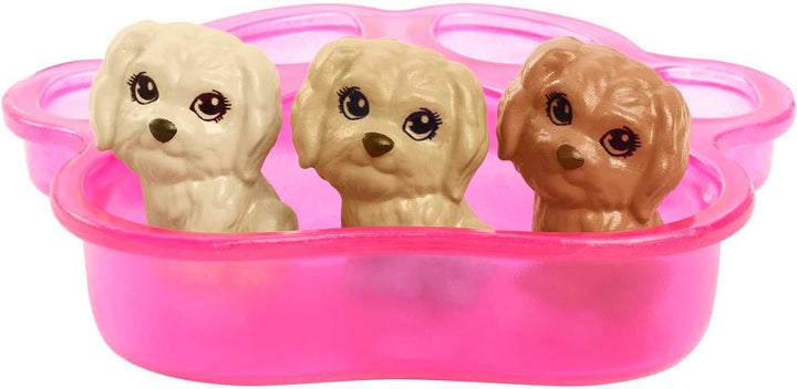 Doll & Pets Set, Blonde with Mommy Dog, 3 Newborn Puppies with Color-Change Feature & Pet Accessories