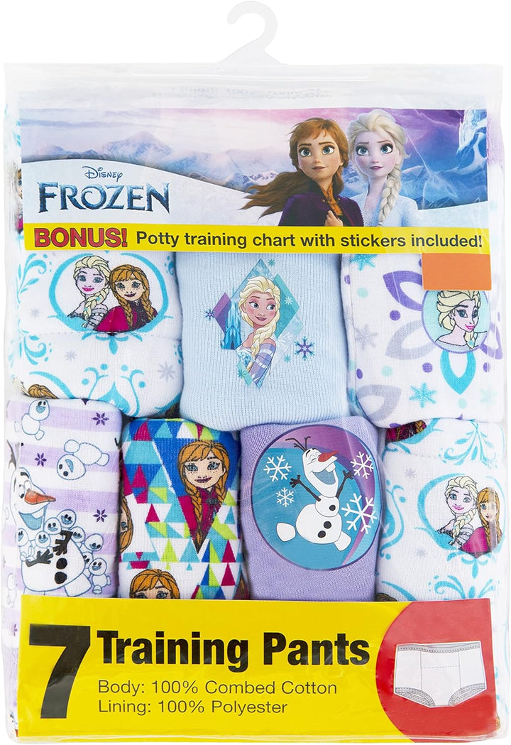 Frozen Toddler Girls 7-Pk Potty Training Pants with Success Tracking Chart and Stickers Sizes 2T, 3T, 4T