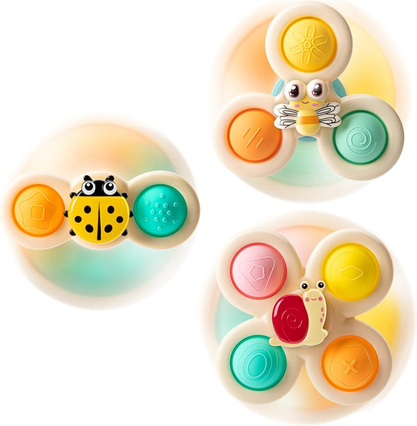 3-Piece Suction Cup Spinner Toys for 1-3 Year Old Boys & Girls - Spinning Sensory Toys for Toddlers 12-18 Months - First Birthday Gifts