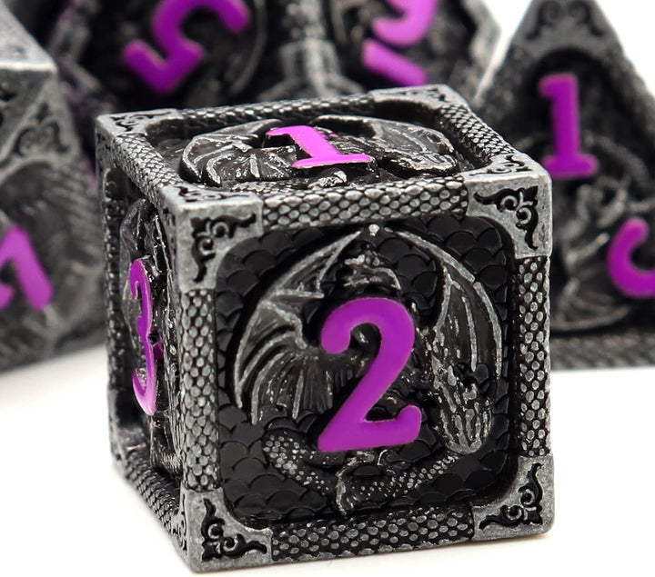 Bloodstained Metal DND Dice Set Blood Polyhedral D&D Dice Compatible with Dungeons and Dragons Gift TTRPG Antique Metal Halloween Dice