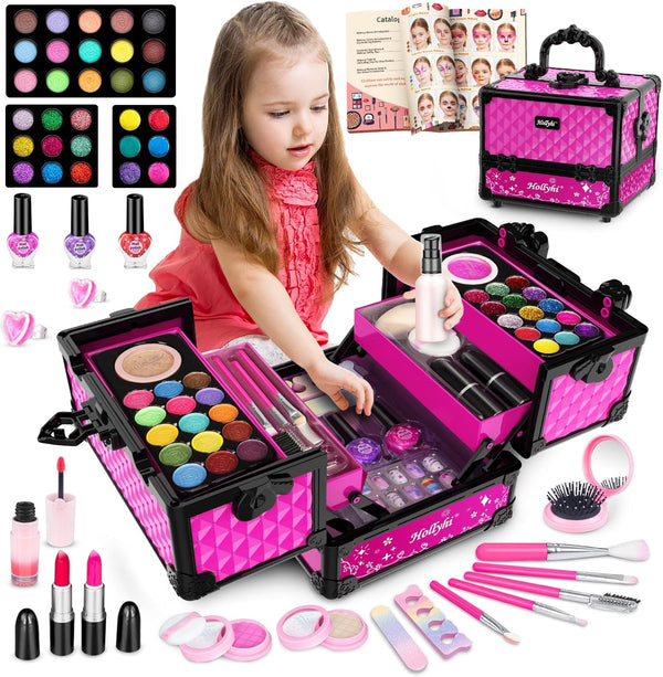 59 Pcs Kids Makeup Kit for Girl, Washable Play Makeup Toys Set for Dress Up, Pretend Beauty Vanity Set with Cosmetic Case Birthday Toys for Girls 3 4 5 6 7 8 9 10 11 12 Year Old Kids Toddlers