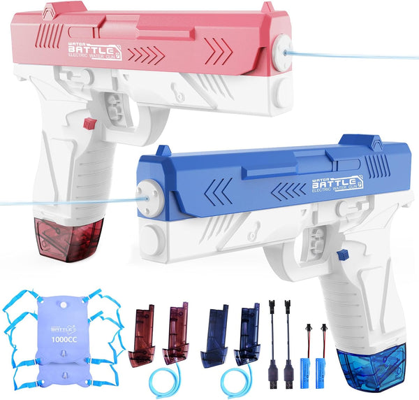 Electric Water Gun for Adults & Kids, Water Gun with 1000CC Backpack& 33FT Range Squirt Guns Water Pistol Automatic Power Water Toy - Pool Beach Outdoor Summer Toys Gift for Boys Girls（2Pcs）