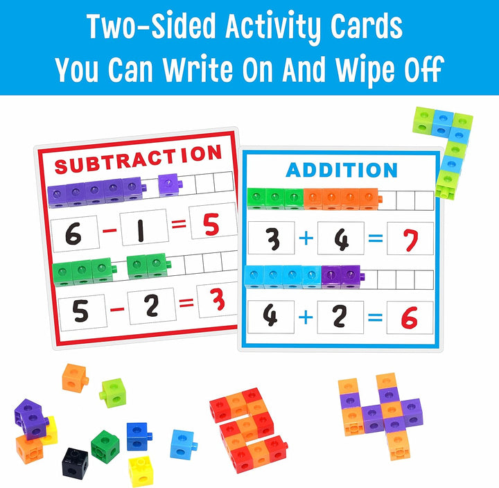 Math Linking Cubes, Math Cubes Manipulatives with Activity Cards Linking Cube Math Counters for Kids Kindergarten Learning Activities