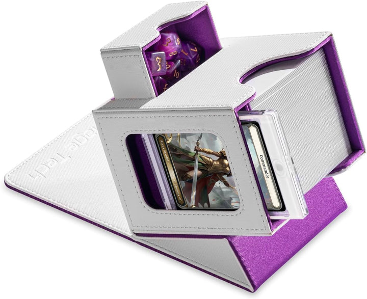 Card Deck Box for MTG Commander - Patented Design, Commander Display, Fits 100 Double-Sleeved Cards, 35Pt Card Brick & Dice Tray - Black/Red