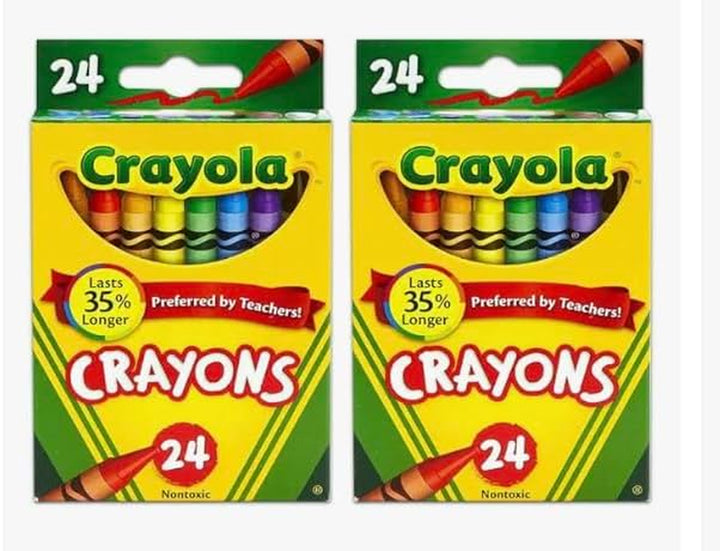 24 Count Box of Crayons Non-Toxic Color Coloring School Supplies (2 Packs)
