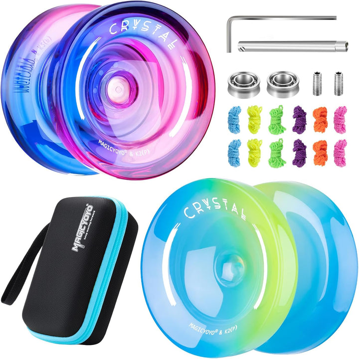 K2 Crystal Responsive Yoyo for Kids 8-12, Professional Fingerspin Trick Yoyo for Advanced, Dual Purpose Mode with Unresponsive Bearing+12 Yo Yo Strings+Yo-Yo Case Bag (Pink Purple Gradient)