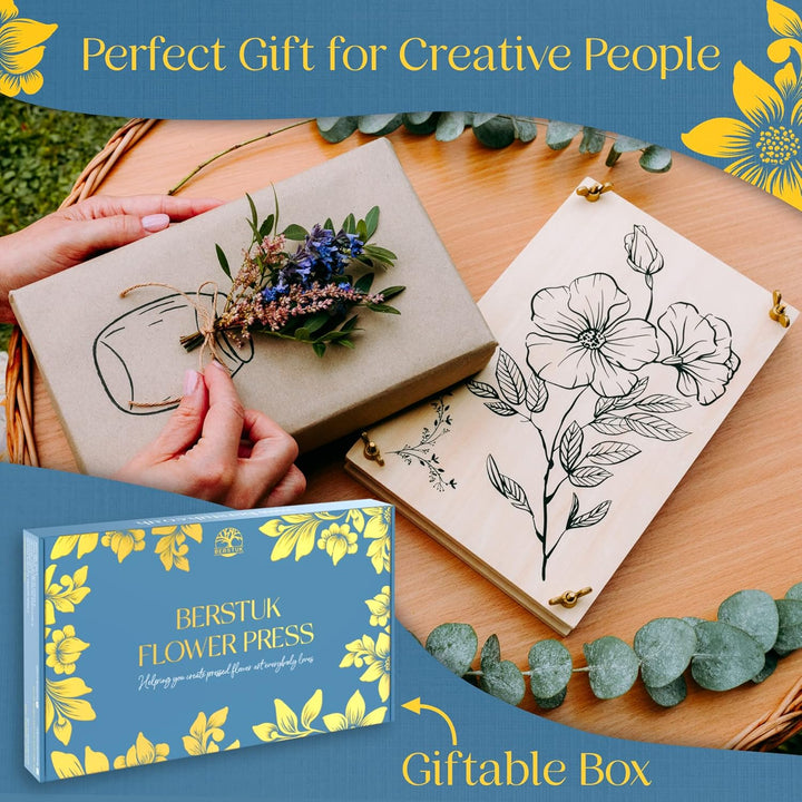 Wooden Flower Press for Adults and Teens - Includes Expert Video Tutorials - Large Flower Press Kit 10.8" X 6.9" - Gift-Ready Packaging Ideal for Arts and Crafts Lovers