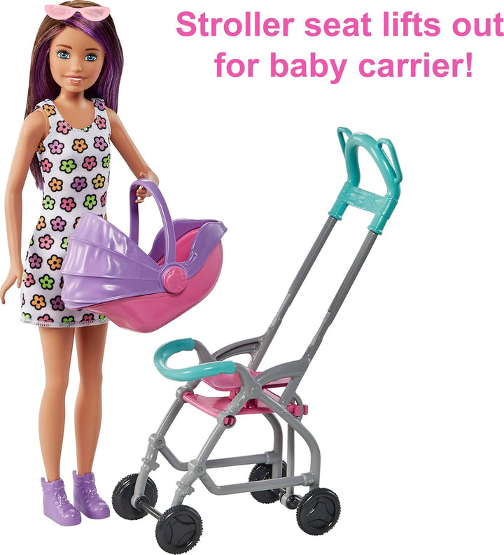 Skipper Babysitters Inc Playset with Doll, Stroller, Baby Doll & 5 Accessories, Remove Stroller Seat for Carrier