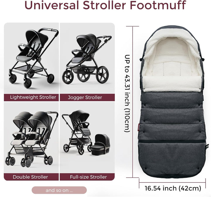 Stroller Footmuff | Universal, Weather-Proof, Warm Stroller Bunting Bag | Extendable Winter Cover | Adjustable Buckle