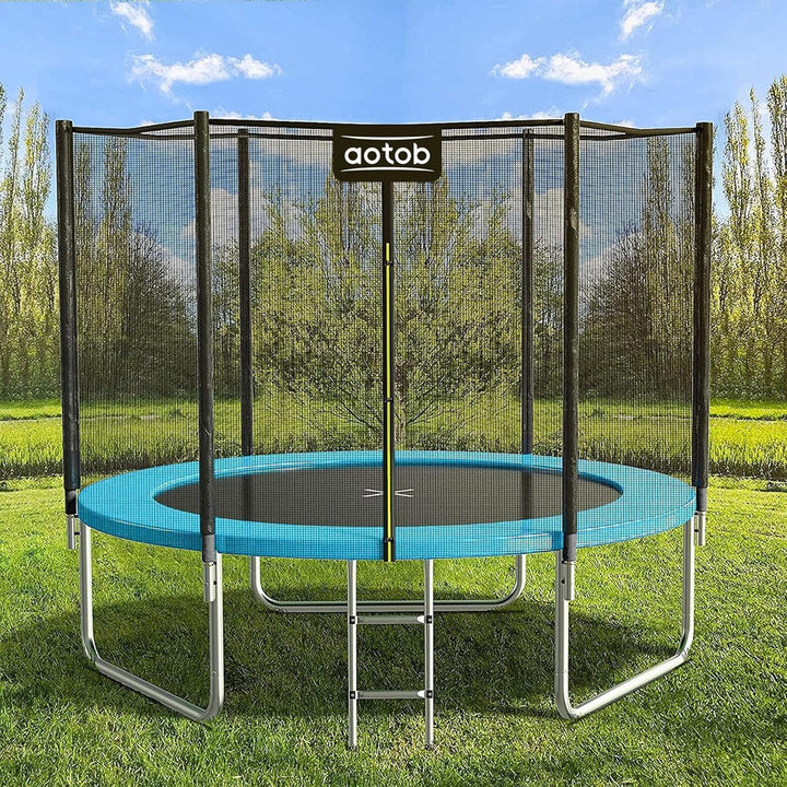 8 FT Trampoline Safety Enclosure Net Combo Bounce Jump for Kids Outdoor with Spring Pad Waterproof Jump Mat & Ladder(Prime)