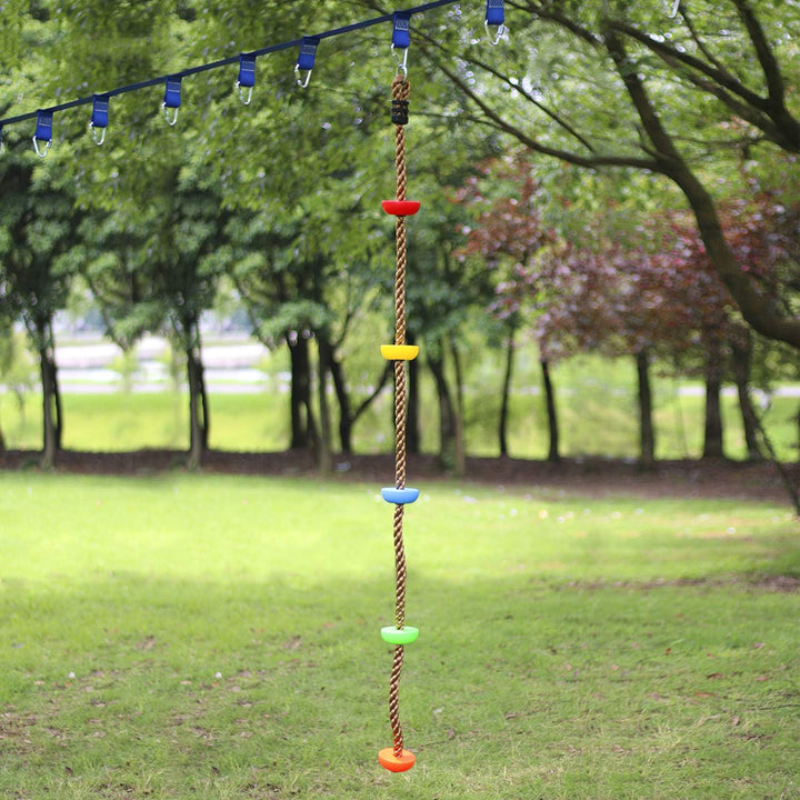 Colorful Climbing Rope - 6.5Ft with 5 Knotted Foot - Kids Ninja Rope for Ninja Warrior Slackline Obstacle Course Accessories Kids Swing Set Backyard Play
