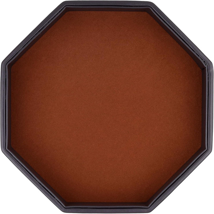 Dice Rolling Tray, Felt Lined PU Leather Octagon Dice Tray for Dungeon Crawler Games, Red