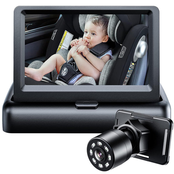 Baby Car Mirror, View Infant in Rear Facing Seat with Wide Crystal Clear View,360° Rotation Plug and Play Easy Install Baby Car Monitor 1080P