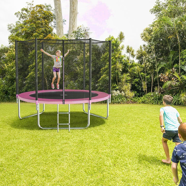 8 FT Trampoline Safety Enclosure Net Combo Bounce Jump for Kids Outdoor with Spring Pad Waterproof Jump Mat & Ladder(Prime)