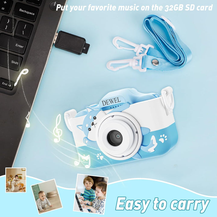 Kids Camera, Toy Camera, Toddler Camera, 1080P HD Selfie Digital Video Camera for Boys/Girls, Mini Toddler Camcorder with 32G SD Card, Ideal Christmas Birthday Gift for Childrens Age 3-9(Blue)…