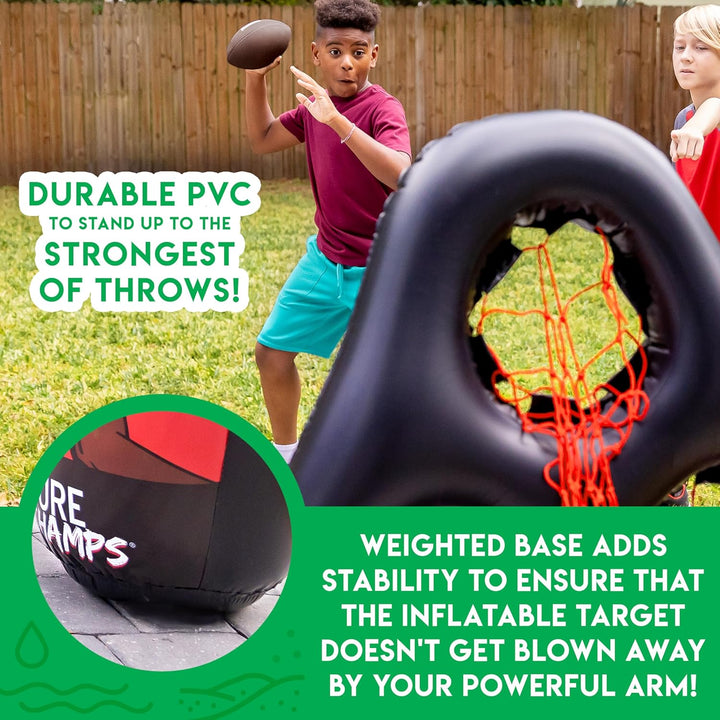 Kids Football Target Toss Game - Inflatable Throwing Target Toy with Soft Mini Footballs - Fun Kids Sports Game