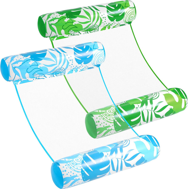 2 Packs Hammock Pool Floats Adults, 4-In-1 Multi-Purpose Inflatable Pool Floats PVC Water Hammock Lounge Floaties