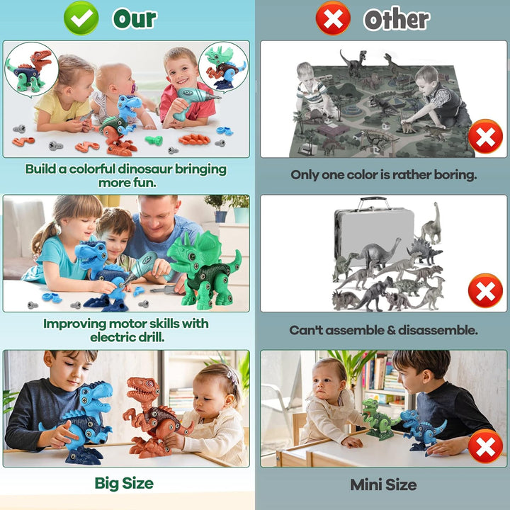 Dinosaur Toys for 3 4 5 6 7 8 Year Old Boys, Take Apart Dinosaur Toys for Kids 3-5 5-7 STEM Construction Building Kids Toy with Electric Drill, Party Christmas Birthday Gifts Boys Girls