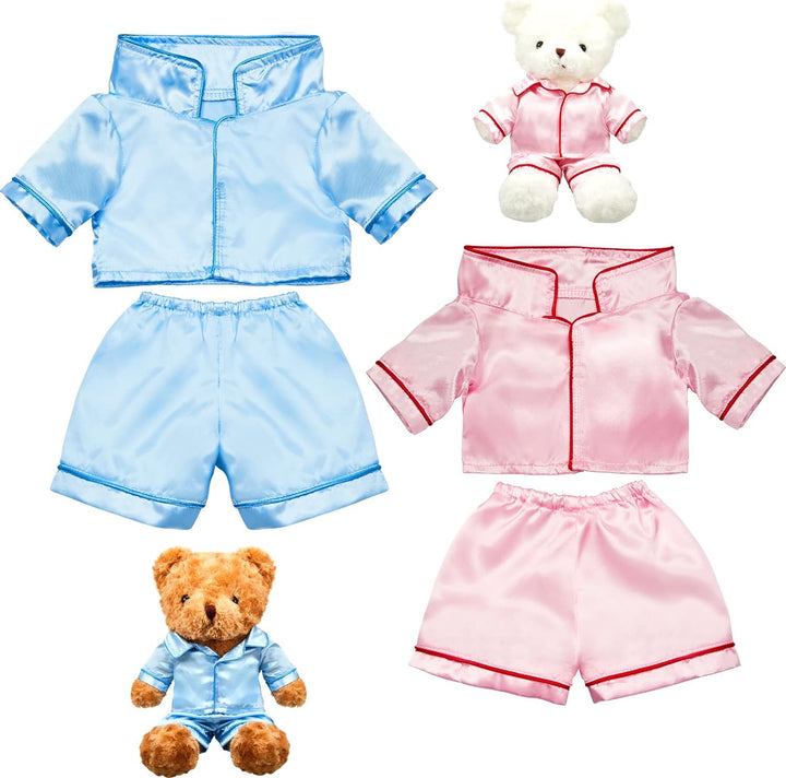 2 Pack Blue and Pink Bear Clothes Outfit, Fit Most 12-16 Inch Bears Stuffed Animal Pajamas Plushie Clothes for Stuffed Animals, Pre-Kindergarten Toys(Rainbow Style)