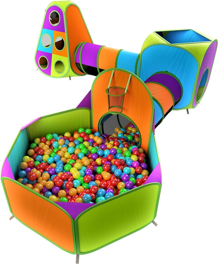 5Pc Kids' Play Tents & Tunnels - Ball Pit for Toddlers, Basketball Hoop, Crawling Tubes, Pop-Up Playhouses, Baby Obstacle Course for Indoor or Outdoor Use