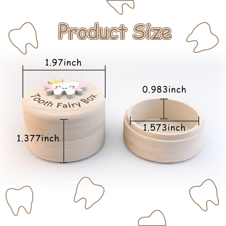 Tooth Fairy Box for Girls, Cute Carved Wooden Box with 3D Tooth, Stores Lost Teeth for Kids, Souvenir Dropped Tooth Keepsake Storage Box Gift for Little Girl（P-Wings-T）
