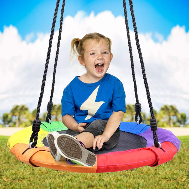 24 Inch Children Tree Swing, Outdoor Small Saucer Swing Platform Swing for Kid, round Flying Swing Wirh Adjustable Hanging Ropes for Backyard, 220Lb Weight Capacity Great for 1-2 Kids