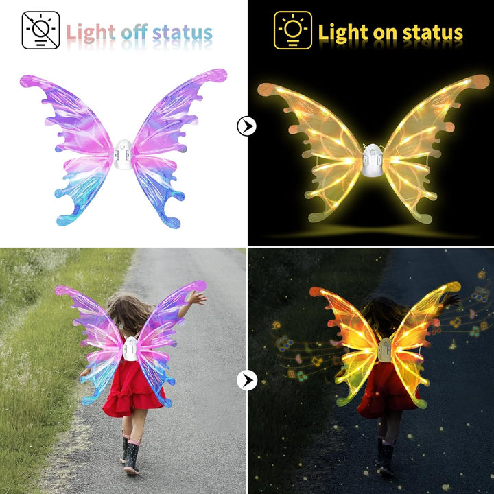 Electric Fairy Wings for Girls, Light up Moving Butterfly Wings with LED Lights and Music, Toy for Kids as Halloween Valentine Birthday Christmas Party Costume Princess Cosplay Dress up Gift