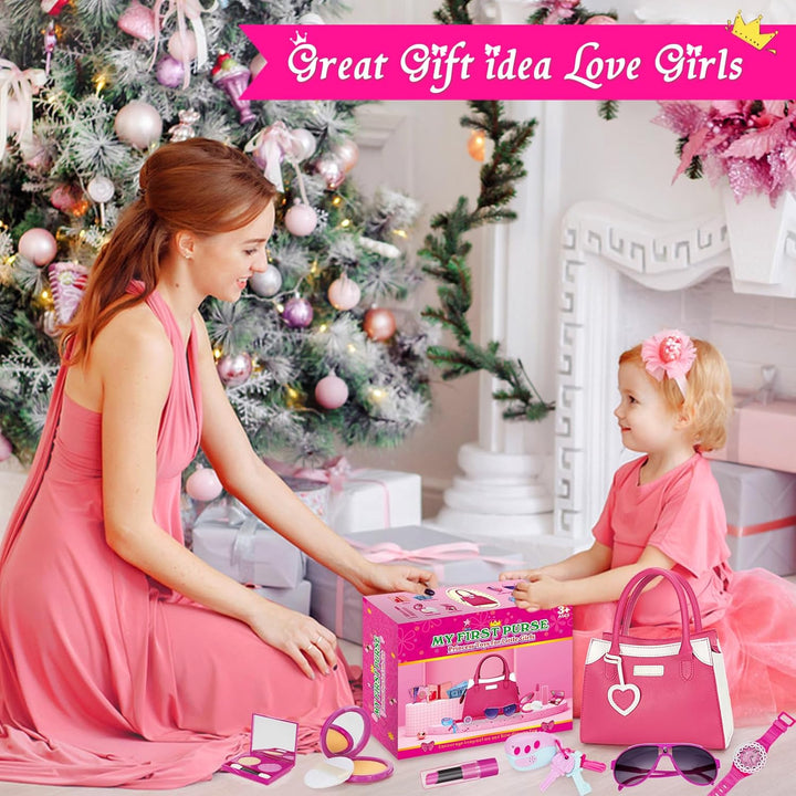 Play Purse for Little Girl, Pretend Princess Play Girls Toys for 3 4 5 6 7 8 Year Old, Toddler Purse with Accessories, Kids Toy Purse Birthday for Girls Ages 3-5 4-5 6-8
