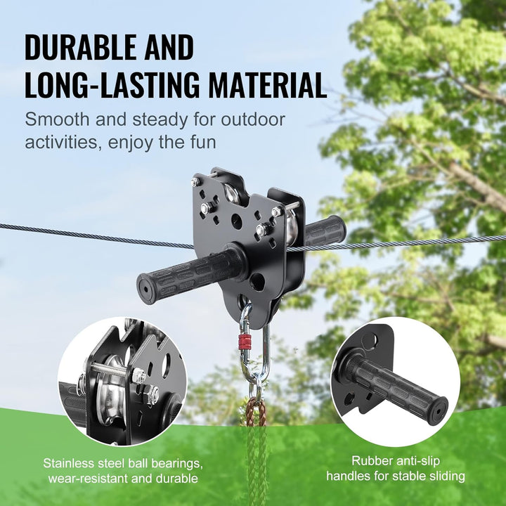 Zip Line Kits for Backyard，160Ft Zip Line Kit for Kids and Adult up to 330 Lb, Included Swing Seat, Ziplines Brake, and Steel Trolley, Outdoor Playground Equipment
