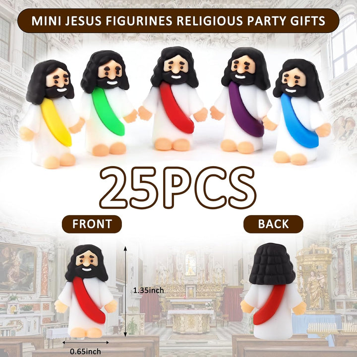 25Pcs Little Jesus Figures Bulk Mini Jesus Figurines Tiny Small Rubber Baby Jesus Toys to Hide Cute Pocket Miniature Jesus Easter Egg Fillers Stuffers Sunday School Baptism Gift