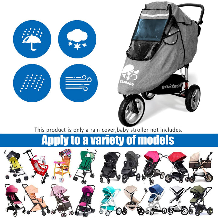 Stroller Rain Cover,Universal Stroller Accessory,Waterproof,Windproof Protection,Protect from Dust Snow,Baby Travel Weather Shield,Rainproof Nano-Coating Elastic Band,Grey