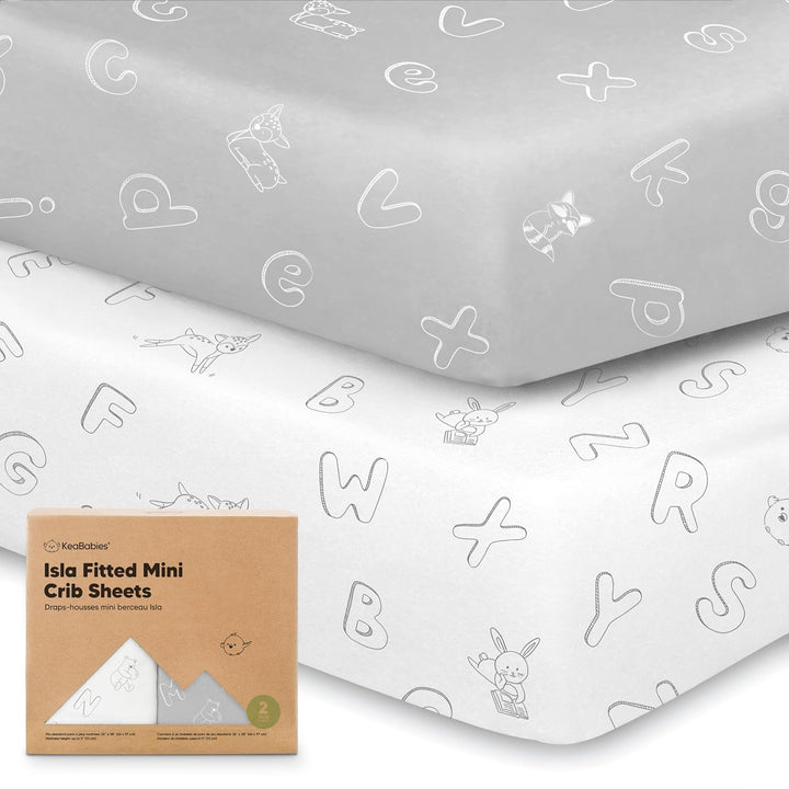 Pack and Play Sheets Fitted - 2-Pack Mini Crib Sheets for Pack N Play Mattress 38X26, Soft & Cozy, Neutral Toddler Playard Bedding, Snug Fitted Mini Baby Crib Mattress Cover Boy, Girl (Butterflies)