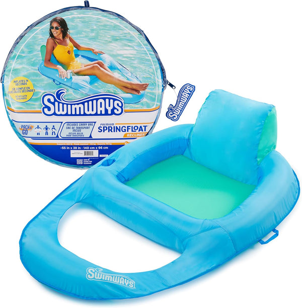 Spring Float Premium Recliner Pool Lounger, Inflatable Pool Floats Adult with Fast Inflation for Ages 15 & Up, Sky Blue