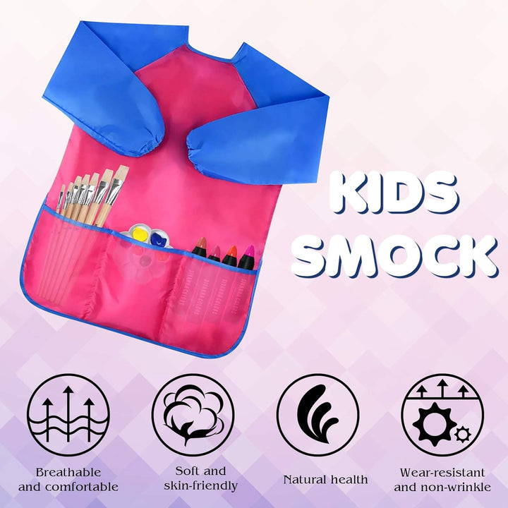 Kids Art Smocks Toddler Smock Waterproof Artist Painting Aprons Long Sleeve with 3 Pockets for Age 2-6 Years