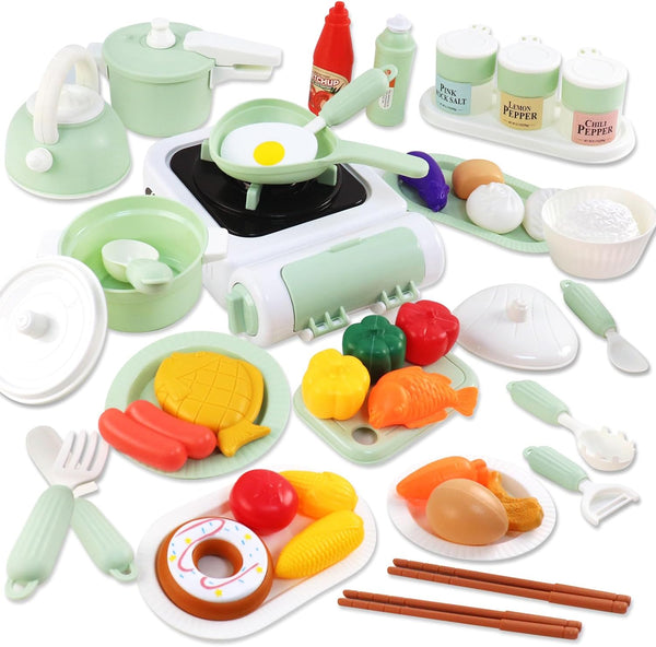 Kids Play Kitchen Accessories, Pretend Play Toys for Kitchen, Play Pots and Pans Sets for Kids Kitchen, Toddler Cooking Set for Boys and Grils