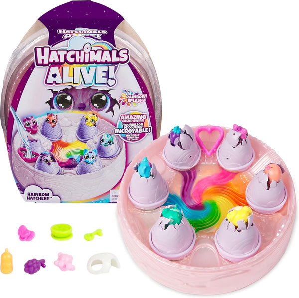 Alive, Rainbow Hatchery with 6 Mini Figures in Color Reveal Eggs & over 10 Accessories, Kids Toys for Ages 3 and Up