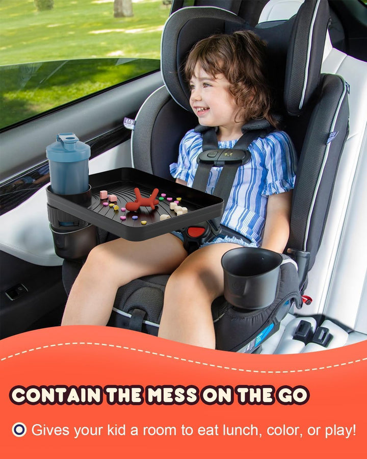 Car Seat Tray for Kids Toddler Travel with Soft Rubber Base, Rotatable and Removable Cup Holder Snack Tray for Food Color and Play for Family Road Trip Essentials (1, Standard Base)