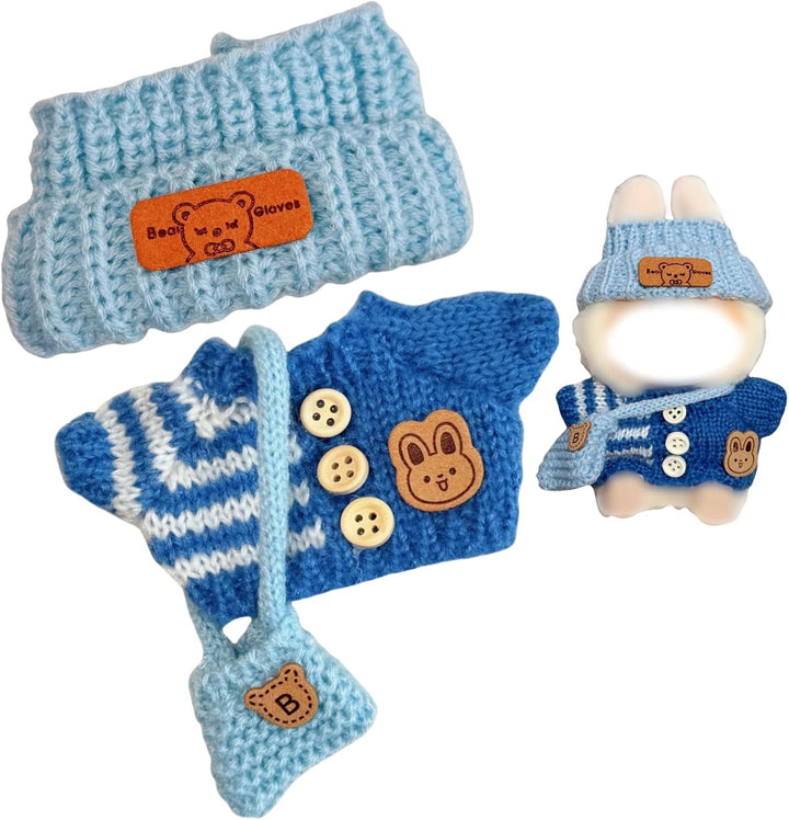3-Piece Handcrafted Crochet Doll Clothes - Compatible with Labubu 5.91-6.7Inch (15-17Cm) Dolls as Accessories, Premium Dolls Outfit with Accessories, Hand Crocheted Hat, Sweaters, Bag (Maillard Brown)