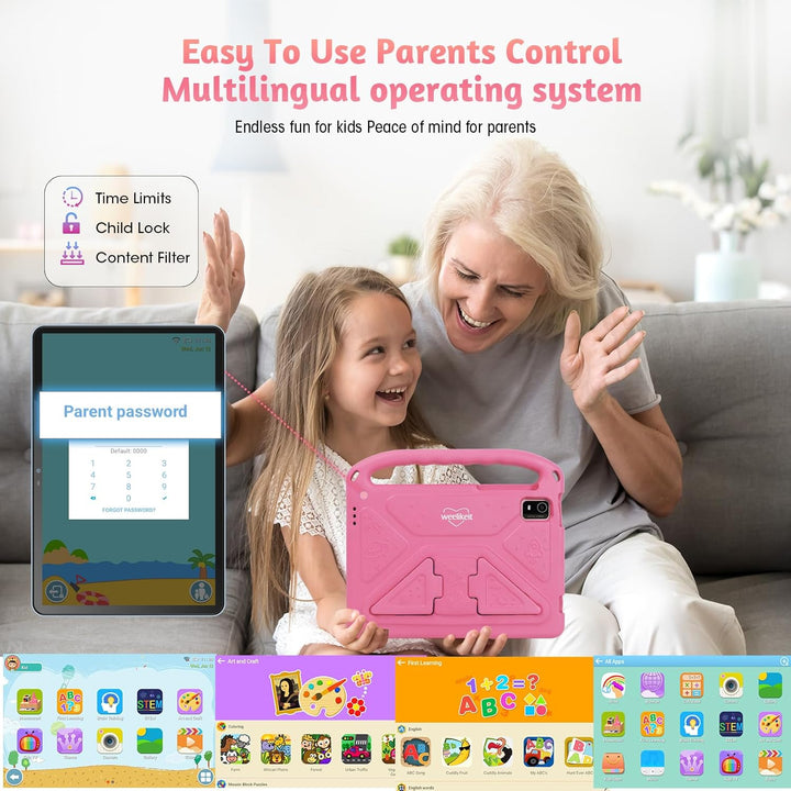 Kids Tablet, 10 Inch Tablet for Kids 128GB ROM Octa-Core 6000Mah Battery, Android 14 Toddler Tablet with 5G WIFI Parental Control Eye Protection, Shockproof Case, Netflix Youtube, Gift for Children