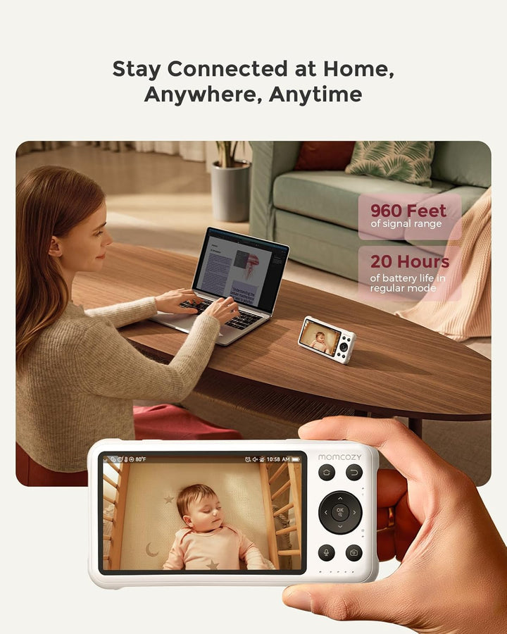 Smart Wifi Baby Monitor with Camera and Audio, 5" 1080P Screen with Wall Mount, Motion & Cry Detection, Safe Fence, Clear Night Vision, 5000Mah Battery, 2-Way Talk, Photo & Video Recording