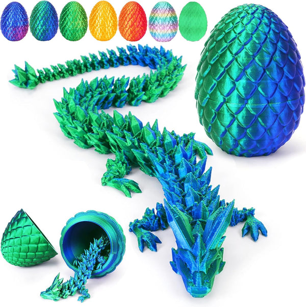 12" 3D Printed Dragon Egg, Cool 3D Printer Articulated Crystal Dragon Toy for Boys Kid Teen, Animals Fidget Toy Dinosaur Eggs for 5-7 4-6 8-12 Year Old Boys Kid Girls (Laser Green-12Inch)
