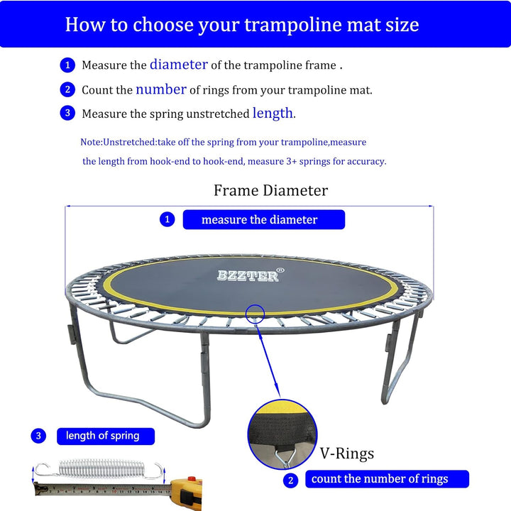 Replacement Trampoline Mat Fits 16 Foot Frame ，171.9“/14.31Ft Diameter with 108Rings,Fits 6.5-7.0" Spring,W/Pull Hook and Gloves